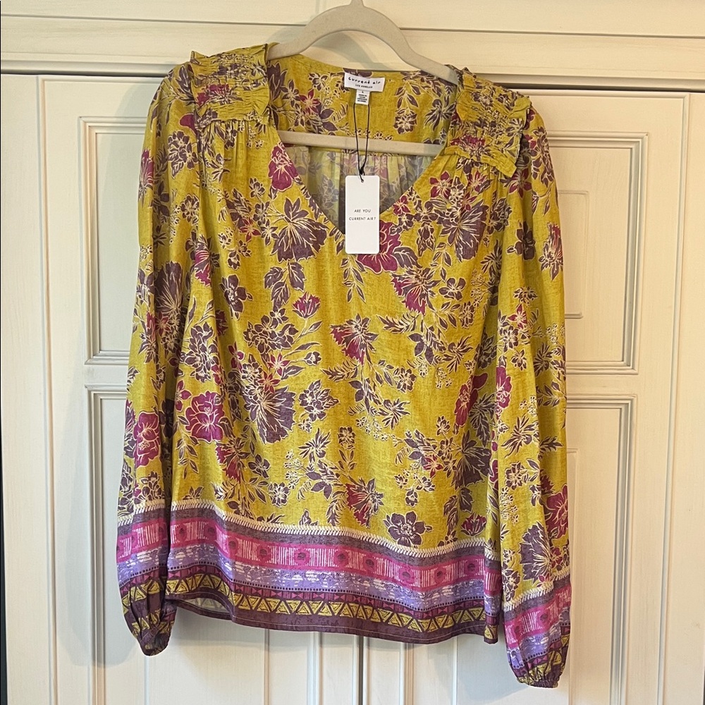 Anthropologie Yellow and Purple Floral Blouse